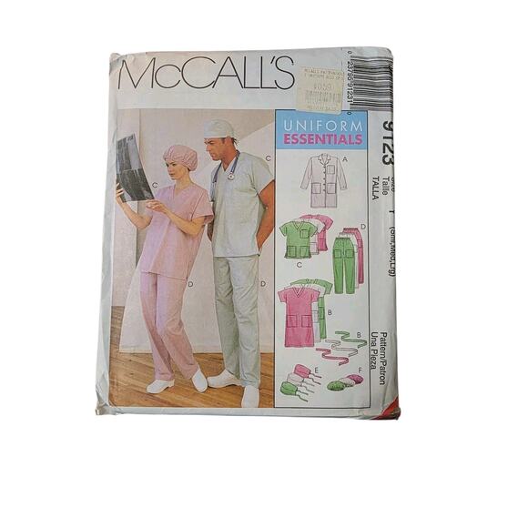 McCall's Sewing Pattern 9123 Scrubs Lab Coat Top Hats Pants Unisex S, M, L Uncut - Picture 1 of 3